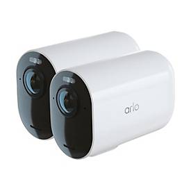 Two white ARLO Ultra 2 XL 4K Ultra HD WiFi security cameras with black accents, featuring a sleek design and lens for high-definition monitoring.