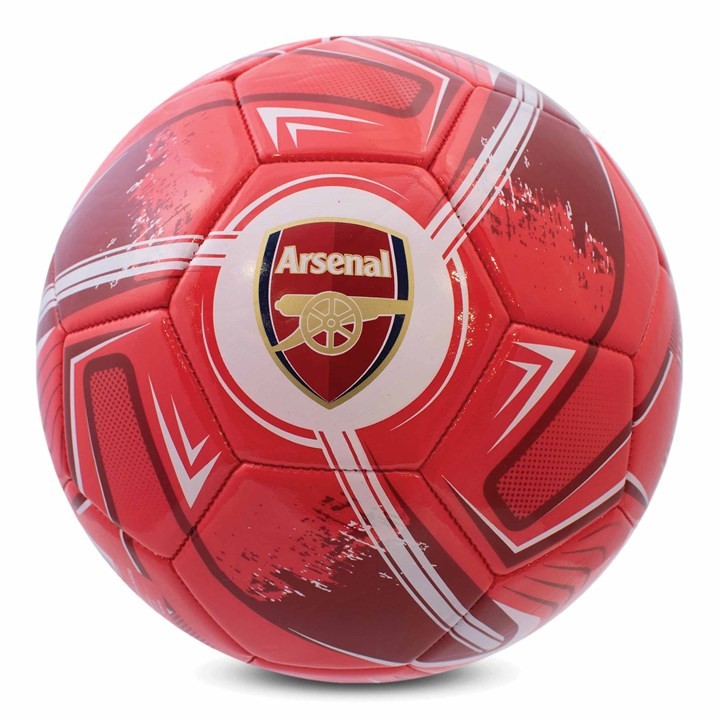 Red Size 5 football featuring Arsenal FC logo, with a glossy finish and white accents, designed for durability and performance.