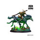 A detailed miniature of Scarecrow riding a green horse, featuring a dark, tattered cloak, a staff, and a base with eerie green and black elements, from the Batman Miniature Game.