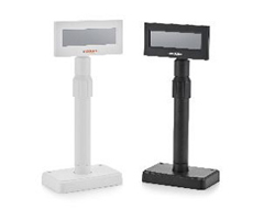 Bixolon BCD-2000, a black 120-digit customer display with a USB 2.0 connection, featuring a sleek design and adjustable height on a sturdy base.