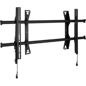 Large fixed wall display mount in black metal, featuring adjustable brackets and a sturdy design for secure TV installation, suitable for various screen sizes.