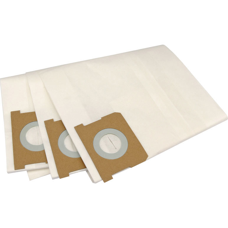 Three white dust bags for the Draper WDV18, featuring a circular opening with a cardboard backing for secure attachment, designed for efficient dust collection.