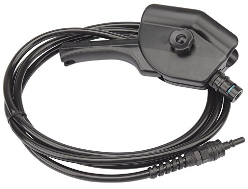Black plastic spray trigger with a hose, featuring a twist nozzle and connectors for easy attachment, designed for use with the Draper SWD1200.