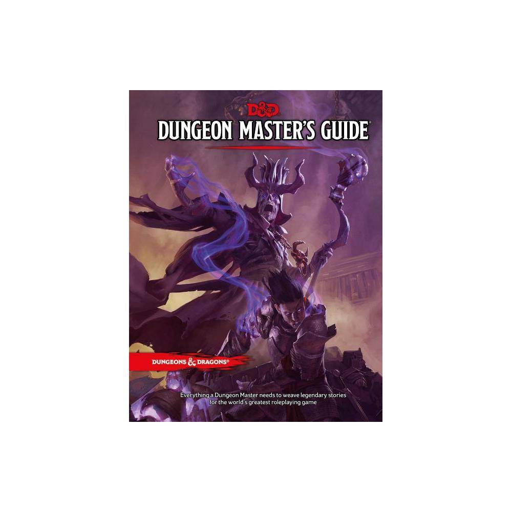 The cover features a dark, mystical illustration of a cloaked figure with a crown, set against a purple background, with the title "Dungeon Master's Guide" prominently displayed.