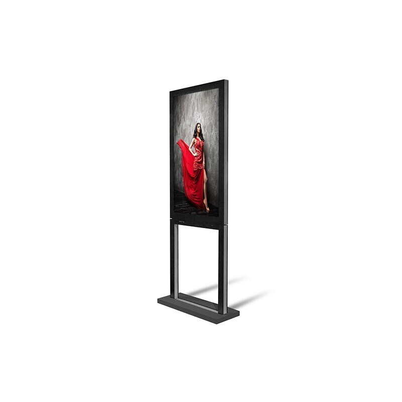 DynaScan ISK651LR signage display mount in black, featuring a sleek design, sturdy base, and a 165.1 cm (65") screen for showcasing vibrant visuals.