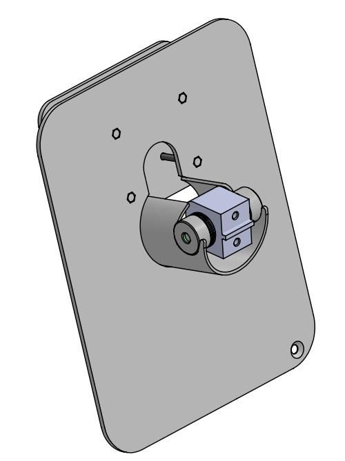 Gray ergonomic front plate with a circular cutout and mounting holes, designed for Kiosk Payment systems, featuring DuraTilt technology for adjustable positioning.
