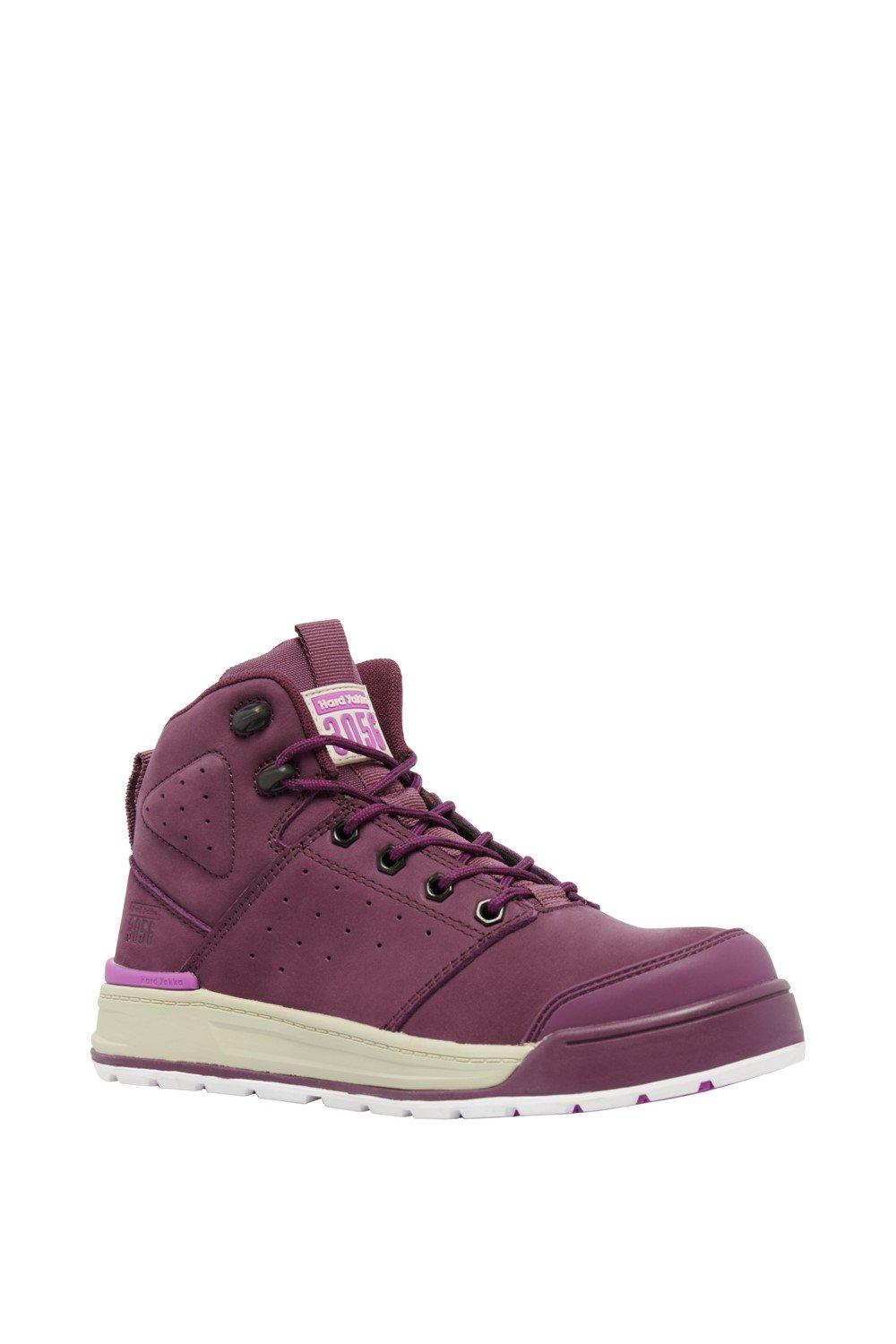 Hard Yakka Women's 3056 PR Side Zip Safety Boot in Shiraz, featuring a deep burgundy color, leather material, side zip closure, and a cushioned sole for comfort.