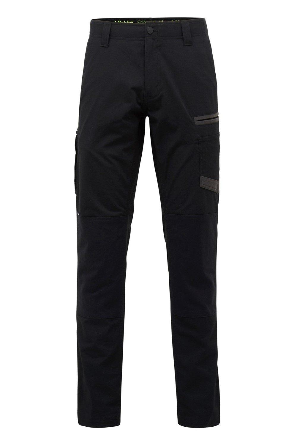 Black Hard Yakka Men's Raptor Active Pant featuring durable material, multiple pockets, and a sleek design suitable for active wear.
