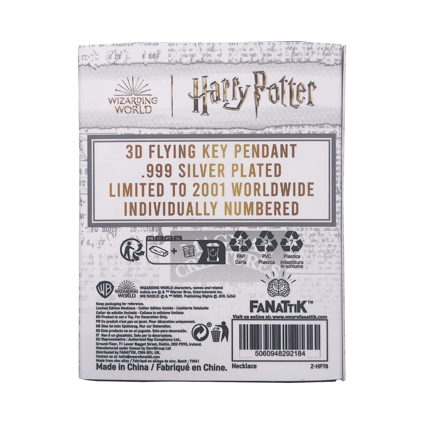 Harry Potter .999 Silver Plated Flying Key Necklace - image 4