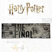 Limited edition .999 silver plated replica Quidditch World Cup ticket featuring metallic silver finish, embossed text, and intricate design elements.