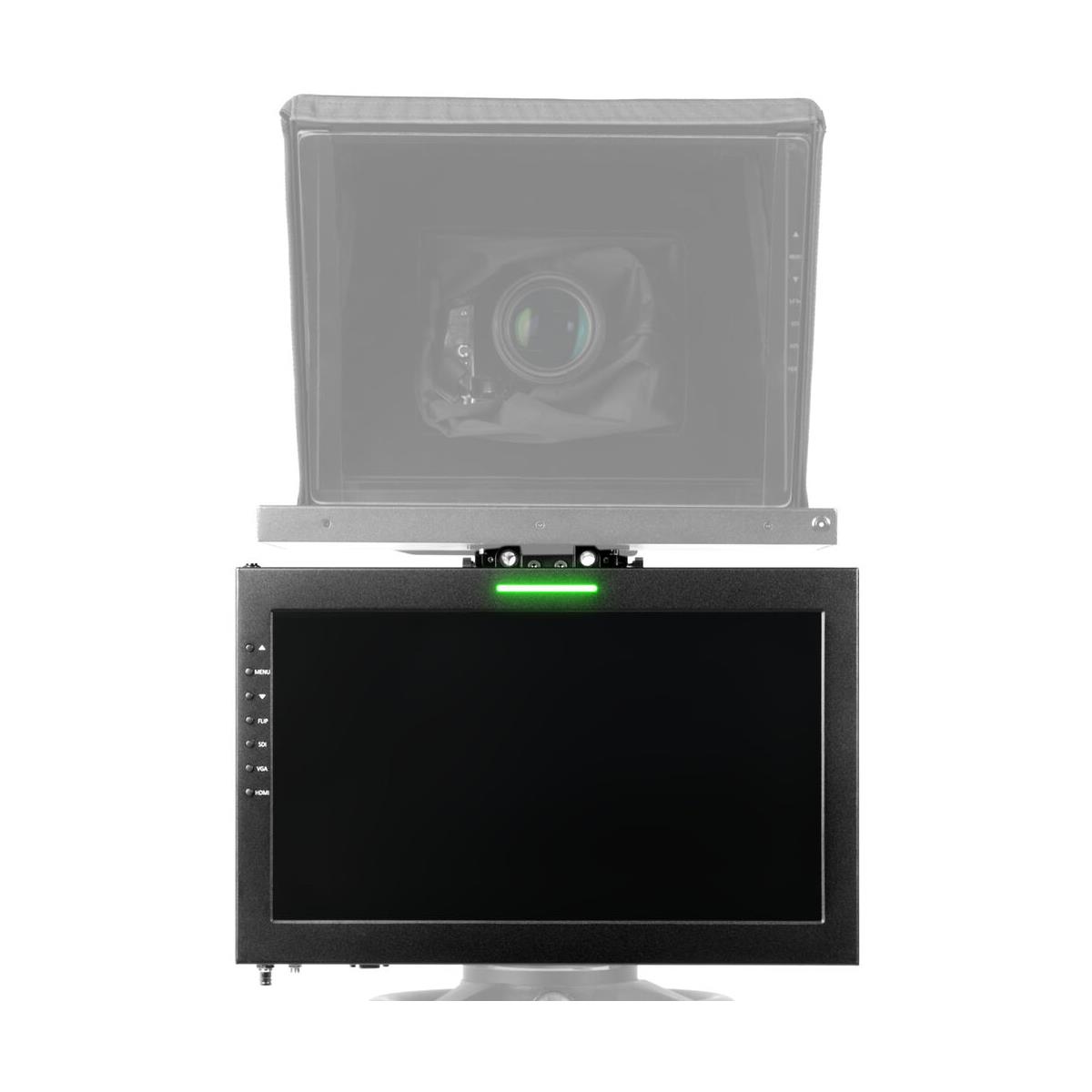 19-inch high-bright monitor with a sleek black frame, featuring a tally light on top, designed for use with PT4700 and PT4900 PTZ teleprompters.