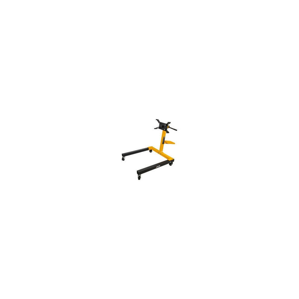 Heavy-duty engine and gearbox stand in bright yellow and black, featuring a swivel design and sturdy wheels for easy maneuverability, with a 560 kg capacity.