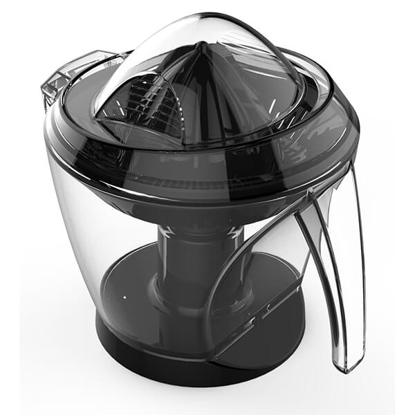 Black and transparent plastic citrus juicer module with a dome-shaped lid, a spout for pouring, and a central juicing cone, designed for use with Kuvings B8200 and C9500 models.