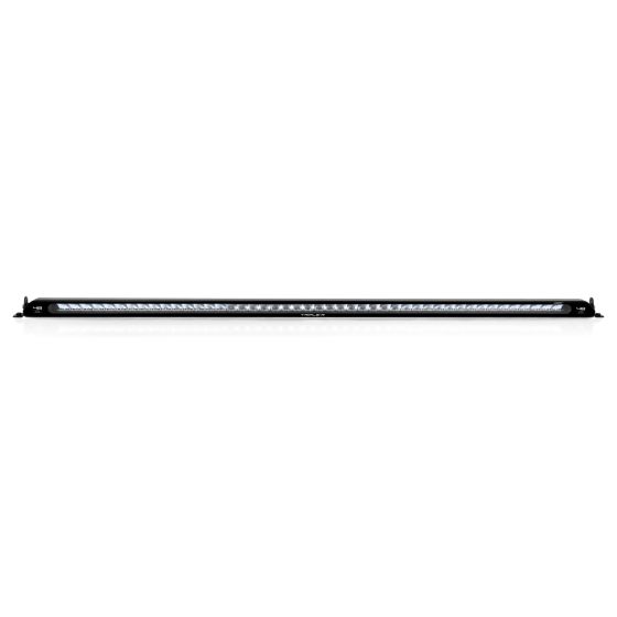 Linear 48 Elite LED light bar by Lazer Lamps, featuring a sleek black aluminum housing with multiple bright white LED lights arranged in a long, narrow design.