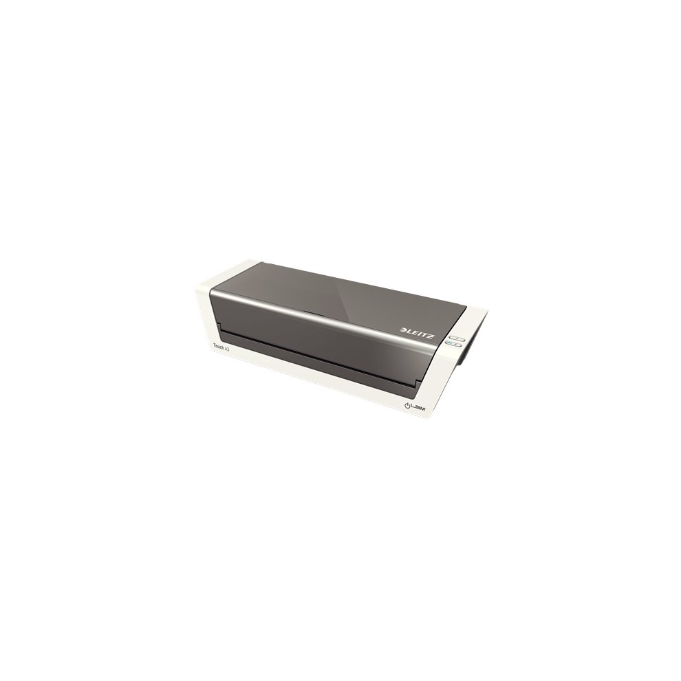 Leitz ILAM Touch 2 Laminator A3 features a sleek black and white design with a smooth finish, touch controls, and a compact form ideal for home or office use.