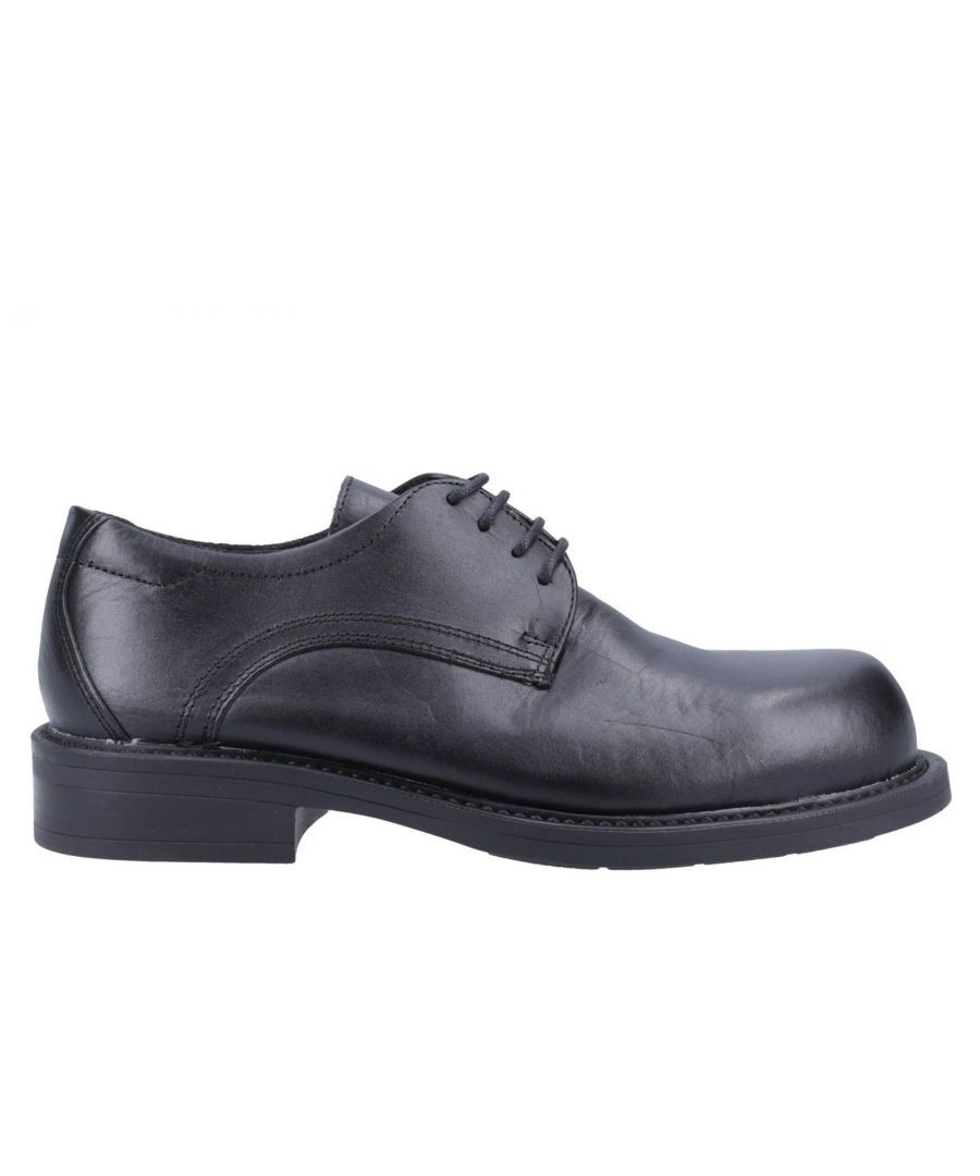 Black leather Magnum Men's Duty Lite CT Uniform Safety Shoe featuring a rounded toe, lace-up design, and a sturdy rubber sole for enhanced safety and comfort.