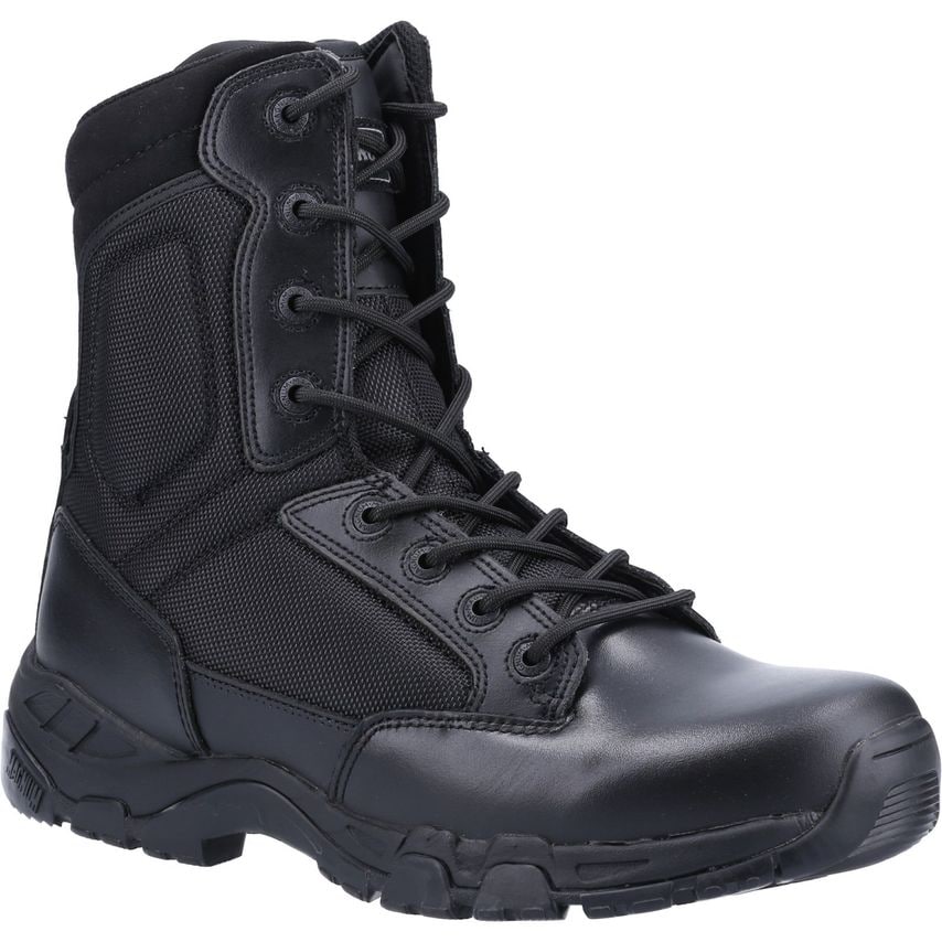 Black Magnum Men's Viper Pro 8.0 uniform boot featuring a side zip, durable leather and mesh construction, and a rugged sole for enhanced traction and support.