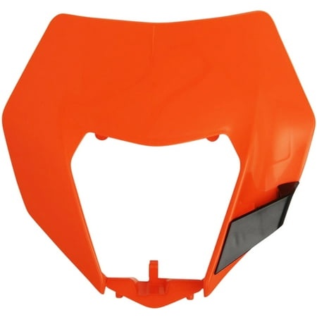 Bright orange plastic headlight surround designed for KTM EXC/EXC-F models from 2014 to 2016, featuring a sleek shape and a side cutout for mounting.