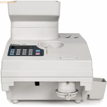 White Safescan 1550 high-speed coin counting machine featuring a keypad, coin input slot, and a removable coin tray for easy collection and sorting.