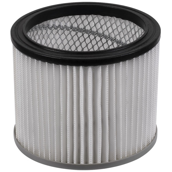 Cartridge filter with a cylindrical shape, featuring a black rubber top, metal mesh exterior, and pleated white filter material, designed for Sealey PC20LN and PC30LN models.