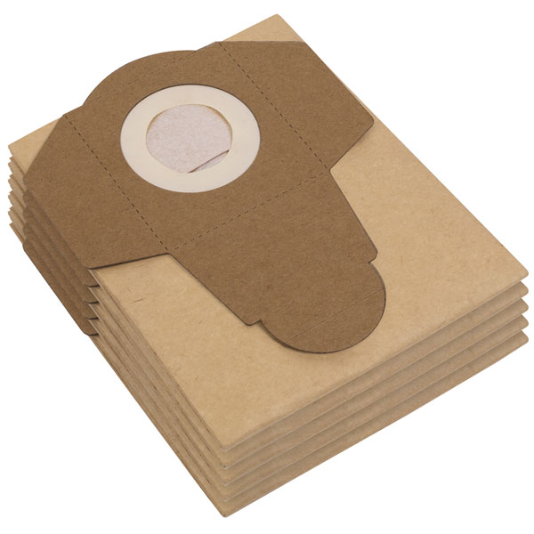 Pack of 5 brown paper dust bags with a circular opening at the top, designed for use with the Sealey PC20LN vacuum cleaner.