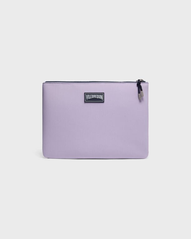 Purple neoprene pouch by Vilebrequin featuring a zip closure and logo patch, designed for pool use, in a one-size-fits-all format.