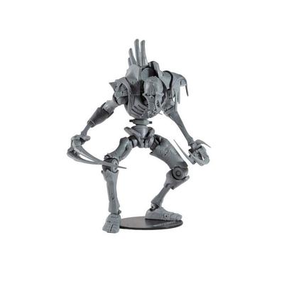 Necron Flayed One figure in grey plastic, featuring skeletal design, elongated limbs, and a menacing stance, holding a curved blade, mounted on a circular base.