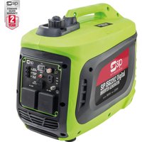 Green SIP ISG2202 digital inverter generator with black control panel and red branding, compact and portable design.