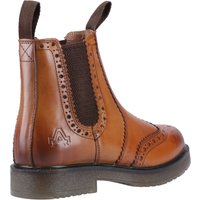 Brown leather Amblers Dalby brogue boot, pull-on style, size 4, with elastic side panels and decorative perforations.
