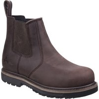 Brown leather Amblers Safety Dealer Boot, slip-on style with elastic side panels and rugged black sole, size 9.