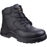 Black Amblers Safety boot, lace-up, with padded ankle support and slip-resistant sole, size 9.