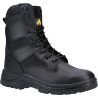 Black Amblers hi-leg safety boot, size 5, with lace-up front, padded collar, and rugged sole.