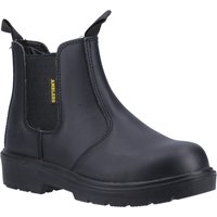Black Amblers Safety pull-on dealer boot, elastic side panels, rugged sole, and yellow logo tag.