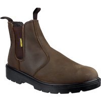 Brown Amblers Safety pull-on dealer boot with elastic side panels and black sole, size 9.