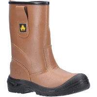 Brown Amblers Safety rigger boot, water-resistant, pull-on style, black reinforced toe, and slip-resistant sole.