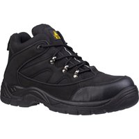 Black Amblers Safety vegan boots, size 6, with padded ankle, metal eyelets, and slip-resistant sole.