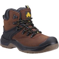 Brown Amblers Safety boot, size 14, with black reinforced toe, padded collar, and yellow logo on tongue.