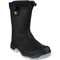 Black Amblers Safety rigger boot, water-resistant, pull-on style, with reinforced toe and slip-resistant sole, size 6.