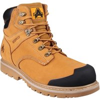 Tan Amblers Safety boot, steel toe, black reinforced toe cap, padded collar, metal eyelets, rugged sole, size 10.