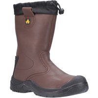 Brown Amblers Safety antistatic rigger boot, pull-on style, with black reinforced toe and rugged sole, size 10.
