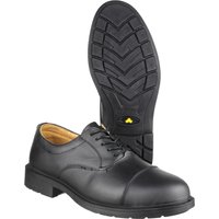 Black Amblers Safety Fs43 shoe, size 10, with slip-resistant sole, lace-up design, and reinforced toe.
