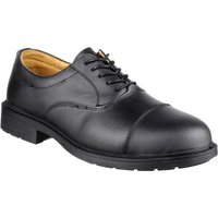 Black Amblers Safety shoe, size 9, with lace-up design, padded collar, and slip-resistant sole.