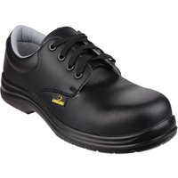 Black leather Amblers safety shoe, lace-up design, slip-resistant sole, steel toe cap, size 8.