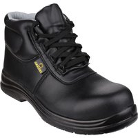 Black leather Amblers Safety boot, size 7, with padded collar, lace-up front, and slip-resistant sole.