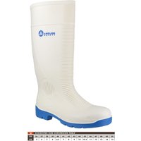 White Amblers Safety Wellington boot with steel toe, blue sole, and ribbed texture, size 7.