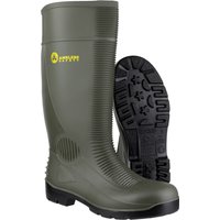 Green Amblers Safety Wellington boots, size 6.5, with textured soles and yellow logo on the side.