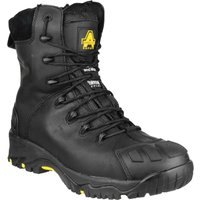 Black Amblers Safety hi-leg boot with side zip, composite toe, and rugged sole, size 10.