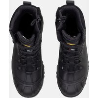Black Amblers Safety hi-leg boots with side zip, composite toe, lace-up front, and padded collar, size 10.5.