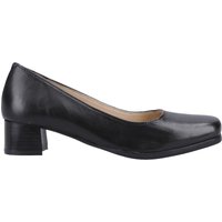 Black leather court shoe, low block heel, rounded toe, size 3.5, by Amblers Walford.