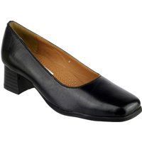 Black leather court shoe with block heel and rounded toe, size 4, by Amblers Walford.